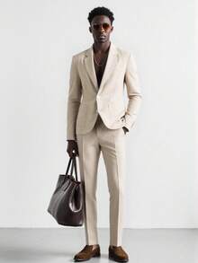 Bộ vest nam 2 món, áo blazer và quần kiểu Anh, phù hợp cho các dịp thường ngày, công sở, đi làm, đám cưới, tiệc tùng, tiệc chiêu đãi, mùa xuân và mùa thu. - Màu Khaki - Xem 4