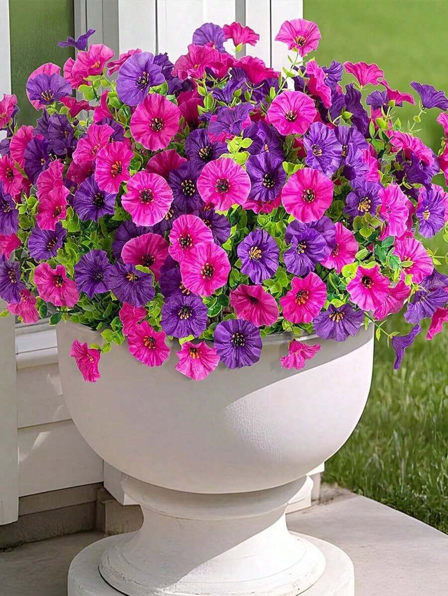 4pcs- Bright Multicolor Artificial Plant Flowers Outdoor Spring/Summer Decor, Pink Silk Daisies Eucalyptus Realistic Resistant, Suitable Indoor And Outdoor Decor Outdoor Home Planter Porch Patio Garden Window Patio Decor, Wedding And Home DecorPatio Garden Window Yard Decor,Decorations,Winter Decoration, New Year 2026 - Two Colors - View 1