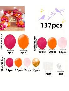 137pcs Rose Red Balloon Arch Garland Set, Rose Red, Orange Red, Pink, Gold Latex Balloons, Suitable For Decorating Birthdays, Bridal Parties, Princess Themed Parties, Weddings, Anniversary Celebrations, Valentine's Day Parties - Hot Pink - View 8