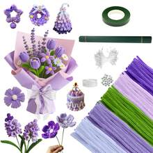 Kit para confecção de buquê de flores com 442/692 peças em 5 cores (vermelho/roxo/azul/laranja), incluindo 250/500 limpadores de cachimbo, 150 pistilos, 20 hastes, pérolas, fita adesiva, laço e tutorial em vídeo. Presente perfeito para o Dia das Mães e Dia dos Namorados. - 442 unidades (5 cores) - Ver 13