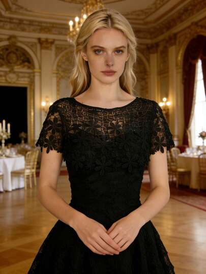 1pc Shawl, Breathable Hollow-Out Lace Knit Design, Minimalist Fashion Sheer Elegant Shawl, Suitable For Various Occasions Such As Weddings, Galas, Parties, Cosplay, And Theme Events