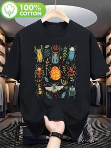 Insect Beetle Collector Entomologist T-Shirt - 100% Cotton - 180g Spring Outfit, Cotton T-Shirt - Black - View 6