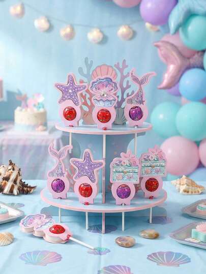 48/24/8张美人鱼棒棒糖卡片，各种海洋主题糖果包装卡，适用于美人鱼主题生日派对、婴儿派对、婚礼回礼、派对装饰