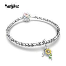 Manyilus 925纯银花朵蝴蝶蜜蜂吊坠套装，自然灵感三叶草珐琅镶嵌立方氧化锆串珠，适配原装手链项链，DIY珠宝礼物（女士） - 彩色 - 查看 8