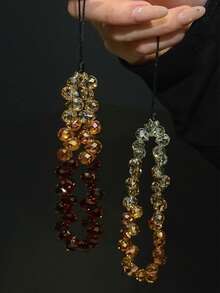 Llavero hecho a mano con cuentas, correa de muñeca, dije para bolso, accesorio personalizado y creativo para mujeres - Marrón - Ver 5