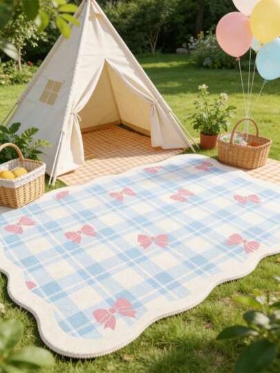 1 pieza Alfombra decorativa con patrón de moño azul y blanco/rosa y blanco, decoración de dormitorio, alfombra pequeña, alfombra, decoración del hogar, alfombra de sala de estar, alfombra de dormitorio, decoración del hogar de sala de estar, alfombra de exterior, alfombra lavable