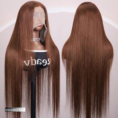 Human Blended Hair8-36 Inch 13x4 HD Transparent Lace Front Straight Wigs Human Blended Hair Brazilian 180% Density Lace Frontal Wigs For Women Pre Plucked Pre Cut Glueless Human Blended Hair Wig Closure Wig Brown