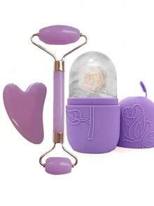 Bộ 3 món dụng cụ massage Gua Sha mặt, túi chườm đá, con lăn massage, dụng cụ cạo cơ thể, dụng cụ massage màu xanh lá cây, massage làm đẹp da mặt và nâng cơ. - màu xanh lá - Xem 9