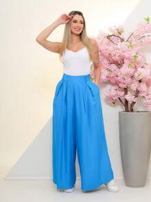 Women's Wide Leg High Waist Wide Leg Pants - Sky Blue - View 8