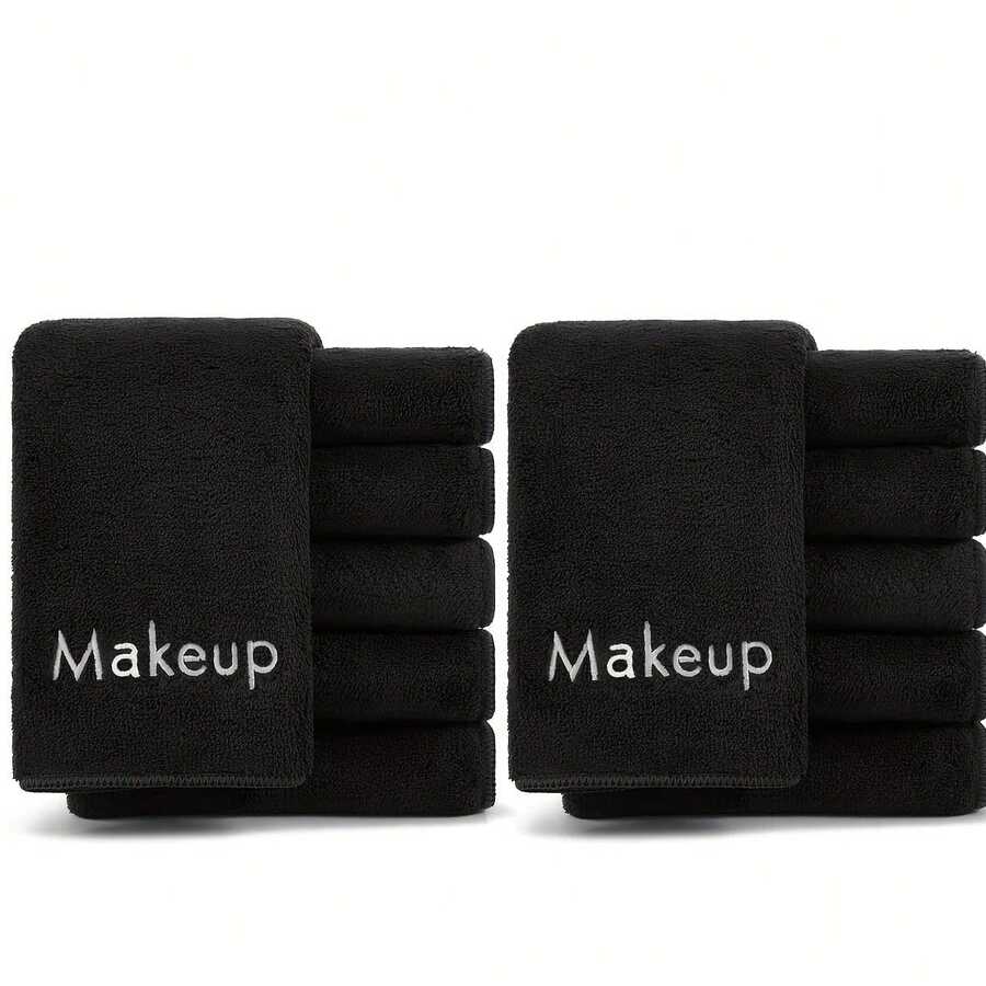 5/10pcs Ultra-Soft Reusable Makeup Towels, Absorbent, Embroidered, Women's Light Beige, Modern Style, Gray/Pink/Black