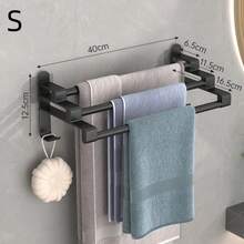 1 Stainless Steel Punch-Free Towel Rack, Suitable For Bathrooms, Hotels. Single Rod/Double Rod, High/Low Rod Optional - Black - View 9