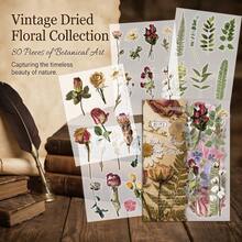 80 piezas/12 hojas Pegatinas de flores Flores prensadas y secas transparentes PET para scrapbooking, pegatinas de flores naturales para scrapbooking, planificador, diario desordenado, diario de balas - 80 piezas/12 hojas - Ver 9