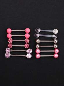 12pcs Fashionable Stainless Steel Ball Nipple Rings & Tongue Rings, Suitable For Daily Wear - 12-piece Set - View 7