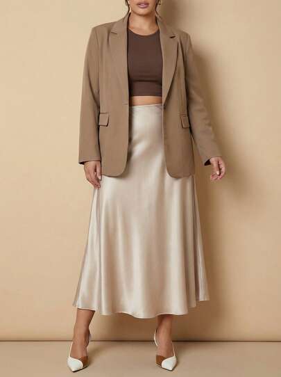 Whisplicity 大码缎面半身裙，时尚、高品质、百搭、优雅春季款