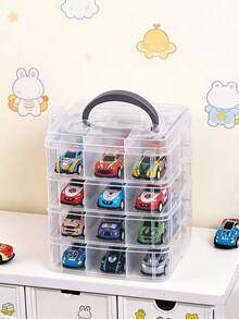 1pc Baby Room 4-Layer 24-Slot/3-Layer 18-Slot Transparent Portable Car Model Storage Box, Handmade Storage Box & Organizer, Multi-Functional Car Model Storage Box - Multicolor - View 8