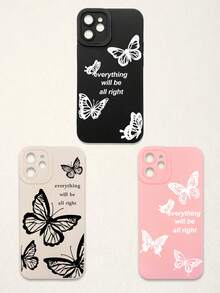Funda de teléfono suave con protección de lente, 3 piezas con estampado de mariposa y letra, mariposa + estampado de eslogan "Todo estará bien", compatible con iPhone y Galaxy - Multicolor - Ver 65
