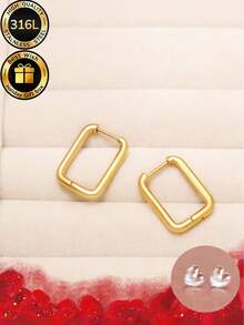 Conjunto de dos piezas de pendientes rectangulares geométricos simples + agujas de protección y cuidado de oídos, adecuados para usar en nuevos agujeros de las orejas y en varias ocasiones y festivales como fiestas, aniversarios, cumpleaños, etc., equipados con cajas de regalo de alta calidad y exquisitas. - Dorado - Ver 4