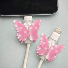 2pcs Transparent Polka Dot Bow Tie Lightning (5-14) Type-C Cable Protector - , Resistant To Breakage, Fashionable Phone Accessory Design - Plastic Cable Protector With Cute Bow Tie Decoration, Charging Cable Protector - Multicolor - View 3