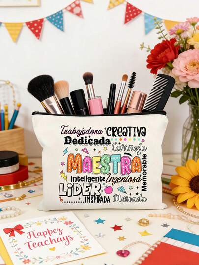 Túi đựng mỹ phẩm Maestra họa tiết chữ cái, túi đựng mỹ phẩm nữ in hoa có khóa kéo, túi đựng đồ trong suốt, quà tặng cho phái nữ, thích hợp để đựng mỹ phẩm nữ, đựng mỹ phẩm ký túc xá đại học, du lịch nữ, túi quà tặng, túi quà tặng ngày Nhà giáo, quà tặng cho giáo viên, túi mua sắm xách tay, túi đựng đồ gấp gọn nhẹ.
