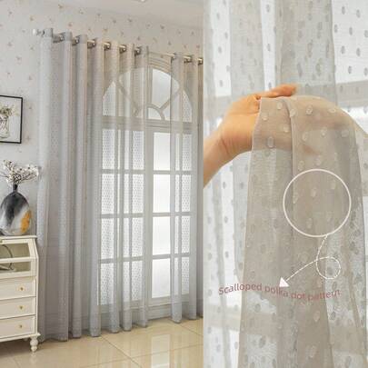 1pc French Minimalist Multi-Color Jacquard Polka Dot Sheer Curtain, Suitable For Living Room, Bedroom, Study, Bay Window, Versatile