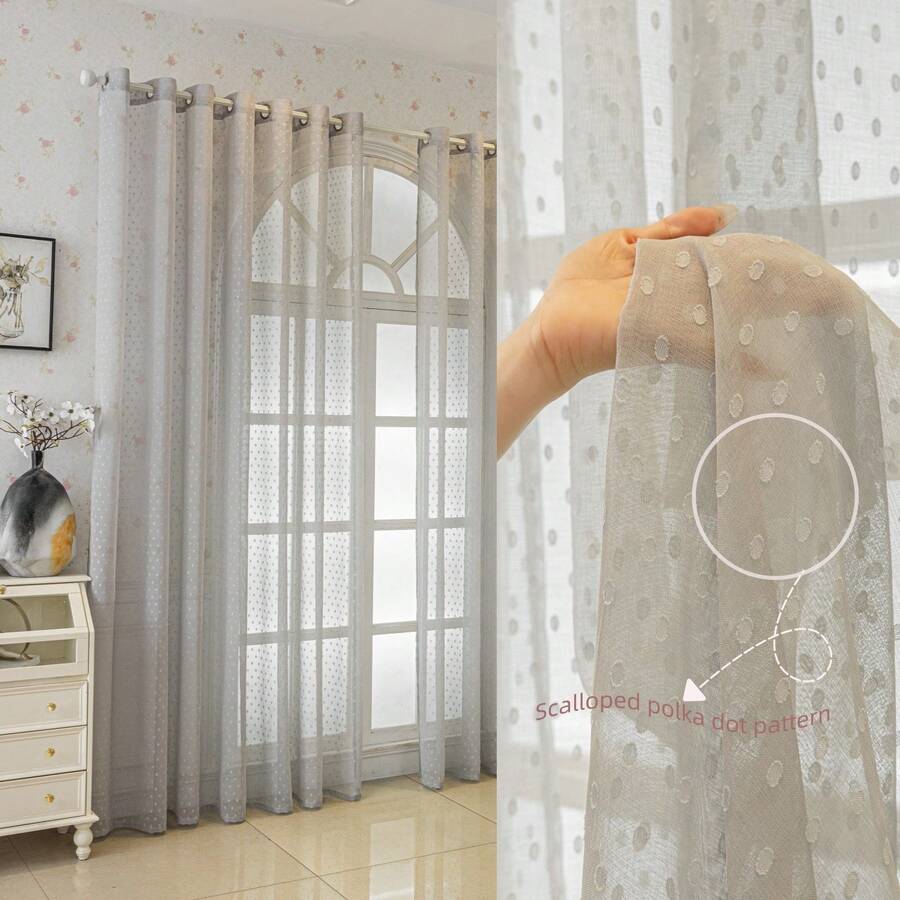 1pc French Minimalist Multi-Color Jacquard Polka Dot Sheer Curtain ...