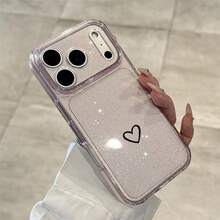 1 chiếc ốp lưng điện thoại TPU trong suốt, lấp lánh, hình trái tim, chống sốc, được sơn UV, thời trang, phù hợp với 17 Pro Max/16 Plus/15 Pro/14/13/12/11/Xs/Xr/Xs Max - Hồng - Xem 3