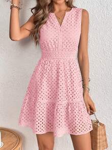 PRETTYGARDEN Women's Summer Dress Sleeveless V Neck Eyelet Cutout Swinging A-Line Flowy City Walks Wedding Guest Graduation Beach Vacation Sun Dress Pink Dresses - 粉色 - 查看 5