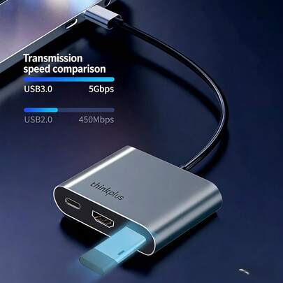 Lenovo LC02 Laptop Dock - Type-C To HDMI + USB + PD Charging 3-In-1 Multi-Functional Splitter, Supports 100W GaN, Suitable For Apple IPad Pro/MacBook Air