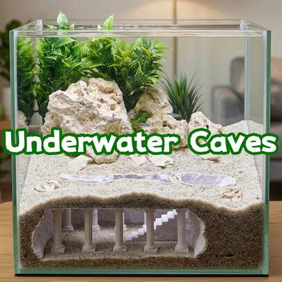 Trang trí bể cá hình hang động kiểu cung điện cột La Mã, màu xám.