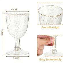 50 Pcs Disposable Clear Plastic Wine Glasses 5oz / 150ml, Gold Glitter Champagne Goblets Cocktail Cups For Weddings Birthday Bridal Shower Halloween Thanksgiving Christmas Party Outdoor Gatherings - 金色 - 查看 2