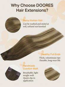 DOORES 4PCS Clip In Hair Extensions Straight 100% Real Human Hair Virgin Human Hair Extensions Double Weft Clip Ins Invisible & Soft Mini Hair Pieces For Thinning Hairs To 3-Minute Quick Wear - S3/8/613 - View 5