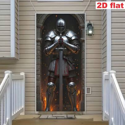 Banner cửa 2D, 1 banner chủ đề hiệp sĩ thời Trung cổ, phông nền tiệc chủ đề lâu đài bằng polyester, trang trí đa năng trong nhà/ngoài trời cho đám cưới, sinh nhật, kỷ niệm, tiệc độc thân, phông nền tiệc thời Trung cổ | Hình ảnh hiệp sĩ chân thực | Banner polyester bền