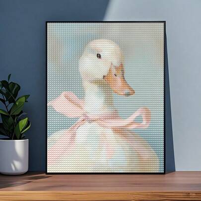 1 pieza Pintura de diamantes 5D DIY - "Princesa pato con lazo rosa" - Kit de arte de diamantes DIY de tamaño múltiple, mosaico de perforación completa, acrílico redondo, adecuado para decoración de escritorio del hogar y la oficina, decoración de pared, sala de estar, dormitorio, estudio, regalo de decoración del hogar ideal para principiantes adultos y amantes de la artesanía, regalo hecho a mano para reuniones familiares, fiestas de cumpleaños y diversos festivales
