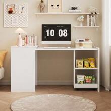 126x55x72.5cm Multifunctional Folding Table That Combines A Desk And Cabinet In One Design, With Two Storage Compartments For Efficient Organization, High Load Capacity, White. - 白色 - 查看 5