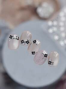 1款可爱黑银色金属花朵美甲贴纸，精致花朵自粘3D美甲贴纸，DIY美甲贴纸 - 彩色 - 查看 5