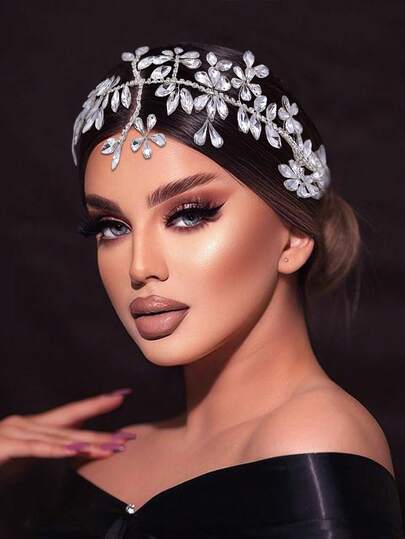 1件优雅水晶花朵发箍，新娘发饰，适合婚礼、派对、舞会