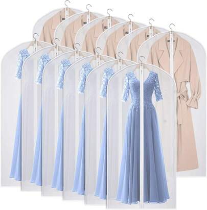 Garment Bags Dress Bag For Storage (Set Of 2-12) Dust-Proof Suit Protector Cover Bag With Zipper For Long Dresses, Suit, Coat Closet Clothes Storage 60*140 Cm