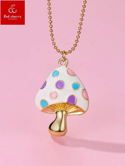 1pc Children's Fashionable Cute Enamel Drip Oil Horse, Macaroon, Mushroom Pendant Necklace, Suitable For Daily Wear, Gift, Holiday