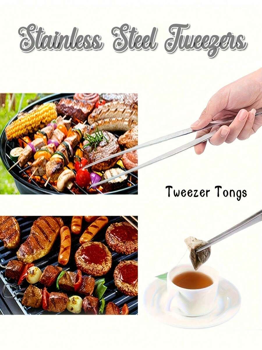 不锈钢镊子、不锈钢长镊子、不锈钢食物夹、自助餐夹、鱼骨镊子、烹饪夹、厨房食物夹 - 彩色 - 查看 1