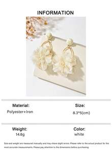 1 Pair Mori Style Sweet Fresh Floral Raffia Fabric Flower Tassel Earrings, Suitable For Women's Vacation And Daily Wear - White - View 6