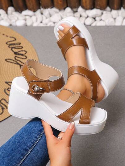 Plus Size 36-42 Summer Fashion Platform Wedge Sandals, Suitable For Daily Wear, Parties, Queuing, Weddings With Dresses, Available In Black, White, Silver, Brown For Women