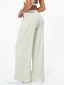 TimeOff 1件装 女士宽松版型 收腰阔腿 带口袋 运动裤 - 杏色 - 查看 2