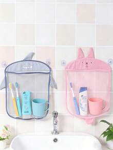 1 pieza Organizador de juguetes de baño con diseño de animal de dibujos animados, cesta de ducha de malla transpirable con ventosas, bolsa de almacenamiento para el baño - Multicolor - Ver 6