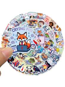 50张卡通可爱动物贴纸创意趣味贴花，适用于手机壳、笔记本电脑、吉他、滑板、冰箱、行李箱等，DIY节日派对礼物学生奖励 - 1 Set - 查看 4