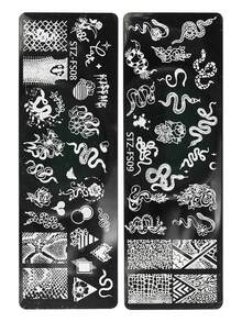 2 片 Y2K 蛇纹美甲模板，动物印花装饰设计美甲烫印板，适用于 DIY 美甲沙龙模板、美甲工具 - 銀色 - 查看 11