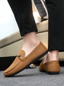 加大码新款透气亚麻休闲乐福鞋，男士套脚宽松鞋 - 駝色 - 查看 6