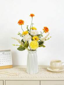 1支人造菊花小球菊花丝绸花束仿真植物，适用于春季婚礼花瓶、家居餐厅卧室装饰、母亲节、情人节、节日生日派对用品、户外花园装饰 - 黃色 - 查看 7