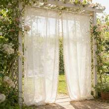 1pc Outdoor Solid Color Sheer Curtain, Boho Lace Trim Flowing Window Sheer, Translucent Privacy Curtain For Outdoor Porch, Hotel, Swimming Pool, Garden Corridor, Bedroom Balcony, Living Room Decor - 1PC - View 8