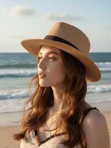 1pc Black Foldable Panama Hat, Beach Hat,Summer - A - View 4