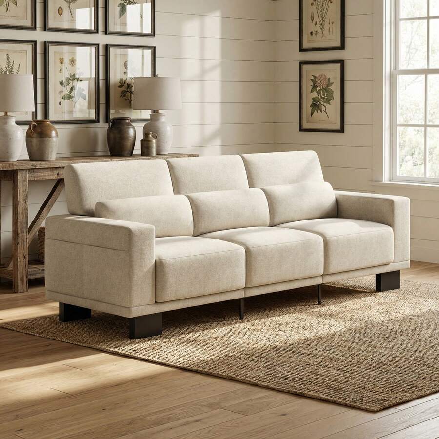 Asofer Sofa, 89 Inch Modern Sofa, 3-Seater Chenille Couch With Wide Armrests & Deep Cushions, For Living Room, Bedroom And Apartment - Màu be - Xem 1